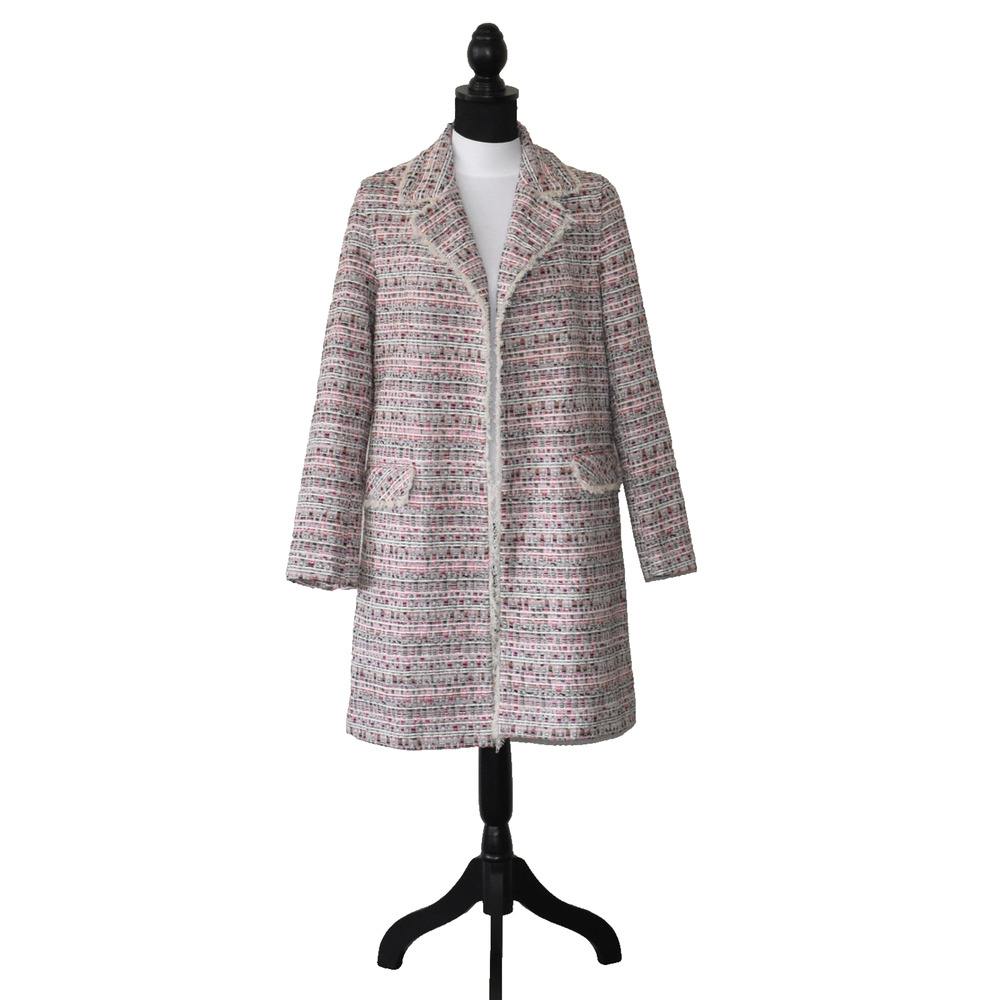 B0 NWOT HELENE BERMAN X ANTHROPOLOGIE Pink Multi Cotton Blend Tweed Coat Size S